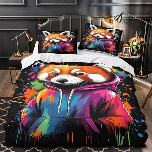 Housse de Couette Panda Roux 3D Parure Lit Simple Microfibre