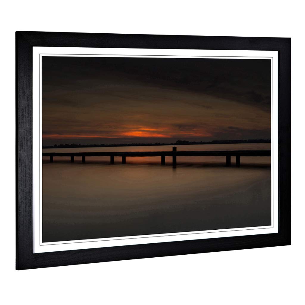 Big Box Art Framed Print of Seascape Dusk and The Ocean (1) Design | Wall Art Picture | Home Decor for Kitchen, Living Room, Bedroom, Hallway, Black, A2 / 24.5x18 Inch / 62x45cm