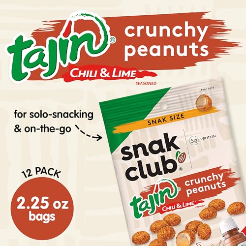 Snak Club Tajin Crunchy Peanuts, Nuts with Chili and Lime Seasoning, Mild, 2.25 oz Snack Bags, 12 Pack - image 2
