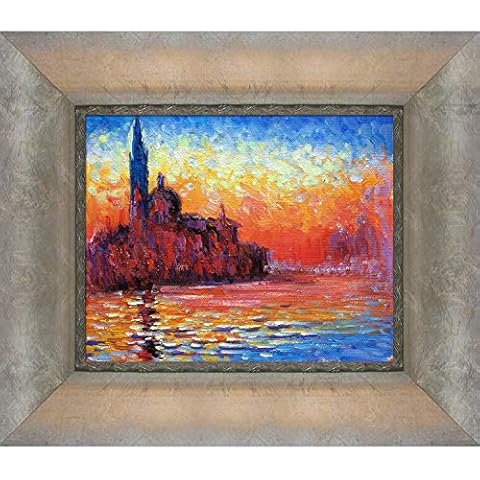 overstockArt San Giorgio Maggiore by Twilight with Silver Scoop with Swirl Lip Framed Oil Painting, 15" x 13", Multi-Color Cover