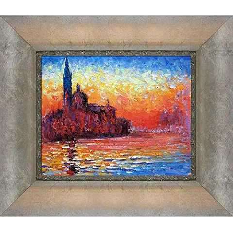 overstockArt San Giorgio Maggiore by Twilight with Silver Scoop with Swirl Lip Framed Oil Painting, 15" x 13", Multi-Color Cover