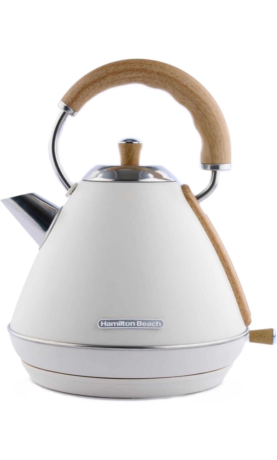 Hamilton Beach Scandi 1.7L Pyramid Kettle - Matte Cream with Wood