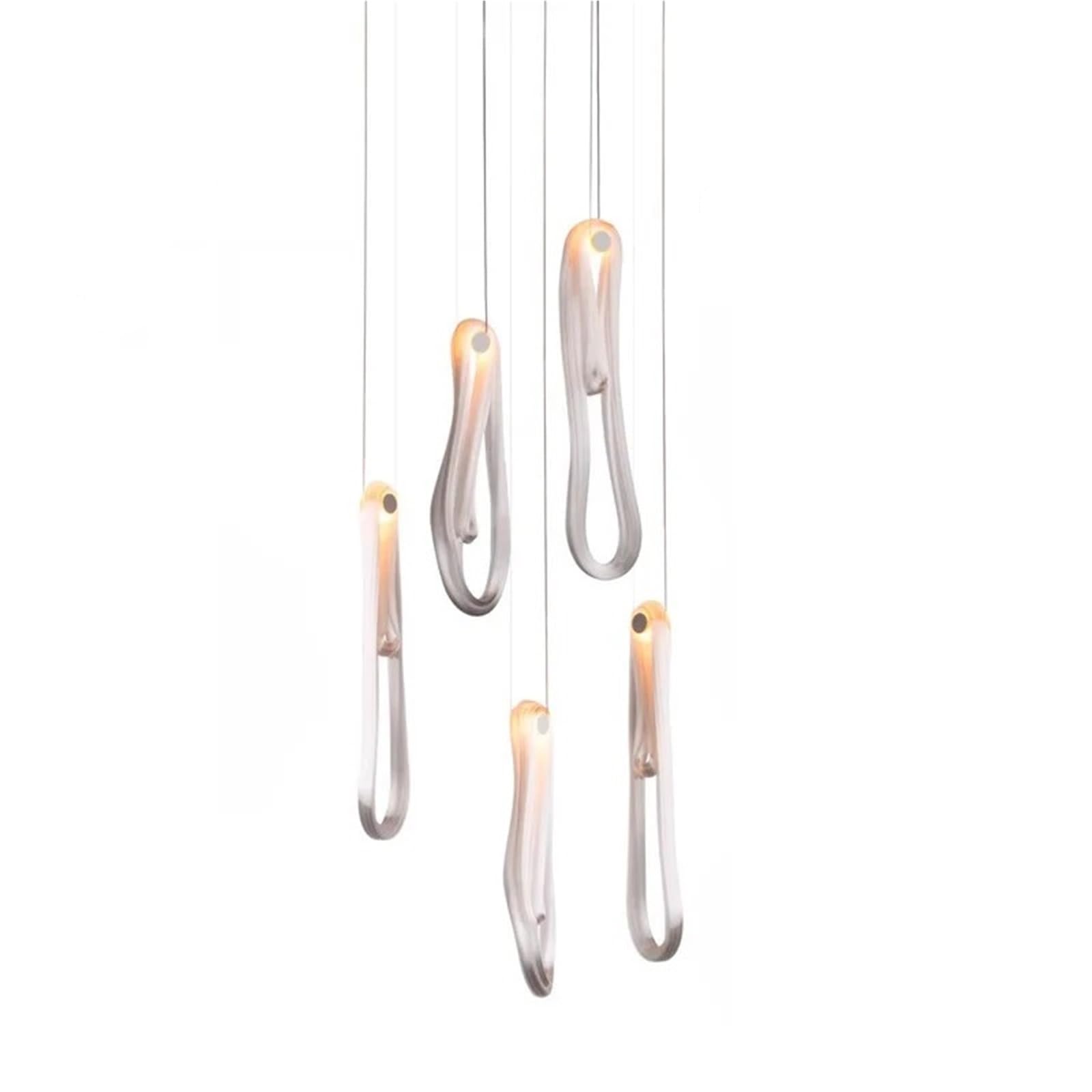 WAQIDCXBOA Nordic LED Glass Ceiling Chandelier Ribbon Lampshade Suitable for Living Rooms and Stairwells Metallic Dimmable