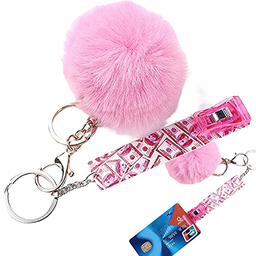 Card Grabber for Long False Nails Clip Taking out the ATM Card Puller Keychain Wallet For Women (L, Pink Money)
