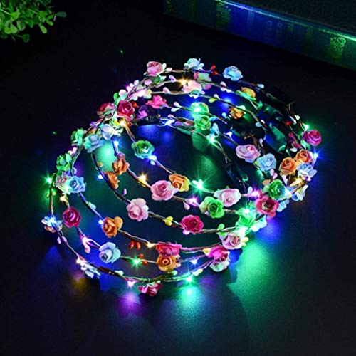 Pelo Joyas LED Flores Cinta Flor Corona para Cabello Corona Mujer,ABREOME Bombilla Forma de Flor Joyas Corona Cinta Decorativa para Bodas,Mujeres,Noche Fiesta Decoración(10 LEDs,5 Unidades)