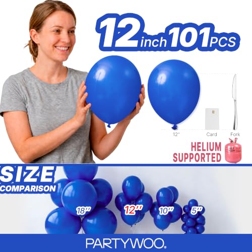 Image of PartyWoo Royal Blue Balloons 101pcs 12 Inch Dark Blue Latex Helium Balloons for Birthday Gender Reveal Wedding Anniversary Baby Shower Graduation Under The Sea Beach Dog Party Decorations Blue-Y59