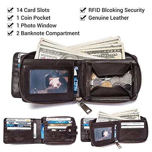 Image of Genuine Leather Wallet for Men - Slim Bifold Wallet with Photo ID Window, Cash & Card Organizer(Coffee)