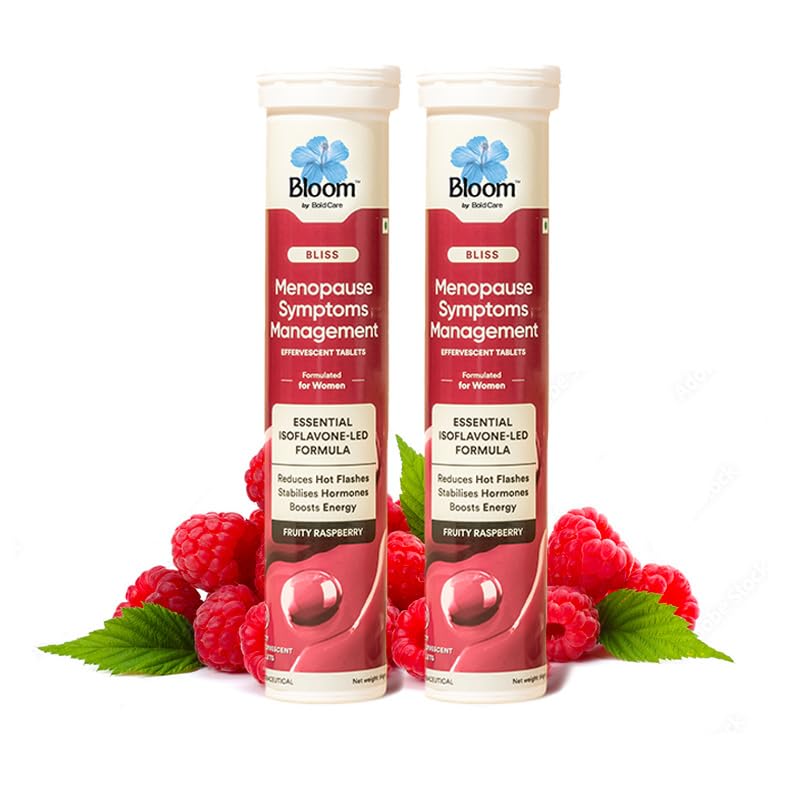 Bloom by Bold Care Menopause Relief Effervescent Tablets | 40 Effervescent Tablets (Pack of 2) | For Hot Flashes, Mood Swings & Hormonal Imbalance | Iso-flavone Formulation to Manage Stress