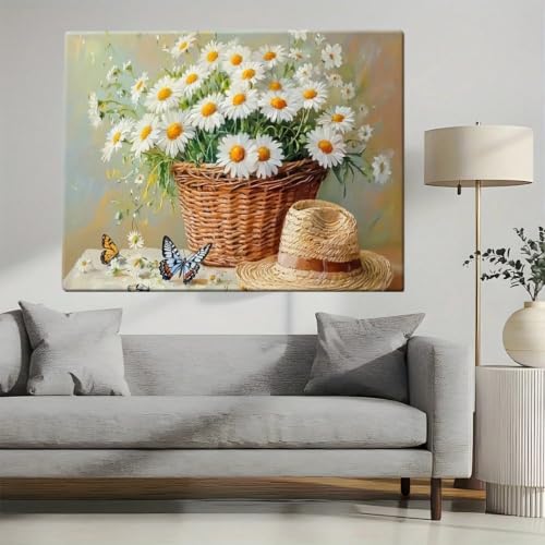 Tableau sur toile motif panier de marguerites sans cadre 40x60