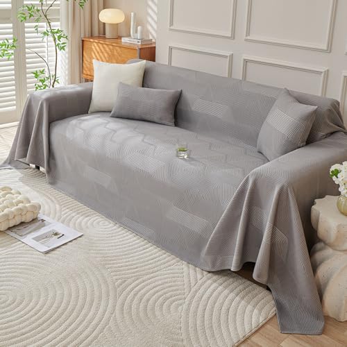 VanderHOME Comodidad Funda de Sofá Universal Cubre Sofas Suave y Fresco Manta Sofa Verano Multifuncional Transpirable Funda Protectora Sofa 210 * 260cm Gris Claro-C