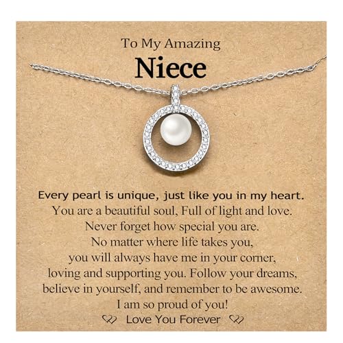 EPIRORA Gifts for Daughter Niece Sister Granddaughter, Silver Pearl Pendant Ciecle Necklace Jewellery Presents for Women Girls on Birthday Christmas Mother's Day Valentines Day