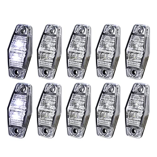 TMH 10 pcs 2.5 Inch 10 pcs Clear Lens White Super Flux Side Led Marker, Trailer marker lights for trucks, RV Cab Marker light, Rear side marker light, Surface Mount LED