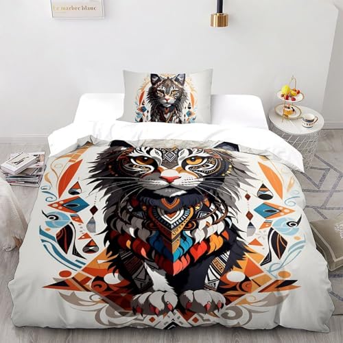 SHOVERKD Gatito Juego De Funda Nórdica Estampado 3D Animales Tótem Microfibra Antialérgica con Cremallera Oculta para Niños Y Adultos Tamaño Single（135x200cm）
