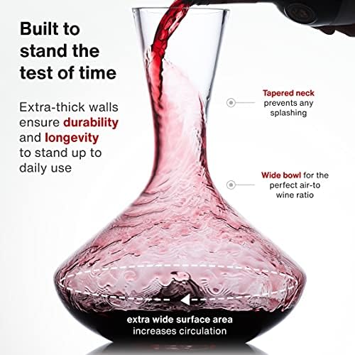 Vintorio Citadel Wine Decanter with Stopper - Hand Blown, Lead-Free Crystal Glass - Extra Durable Sommelier's Red Wine Carafe with Aerating Punt and Silicone Lid (2300 mL Capacity)