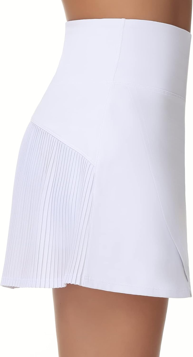 THE GYM PEOPLE Women's High Waisted Tennis Skirts Crossover Hemline Back Pleated Golf Skorts with Inner Shorts - Image 4