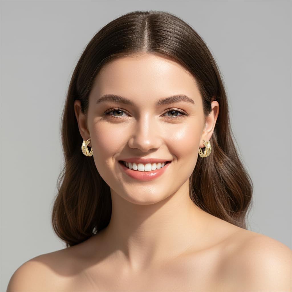 14K Gold Plated Hoop Earrings 14 Karat Gold Plated Earrings for Women Thick Small Diamond Hoop Earring X-shaped Hoops Earring for Women 20MM - Image 3