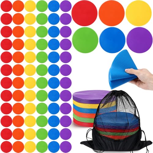 Vinsot 72 9 Inch Poly Vinyl Spot Markers TPE Floor Spot Dots Non Slip Flat Field Cones Poly Dots Agility Markers for Gym Floor Exercise Dance Speed Agility Training