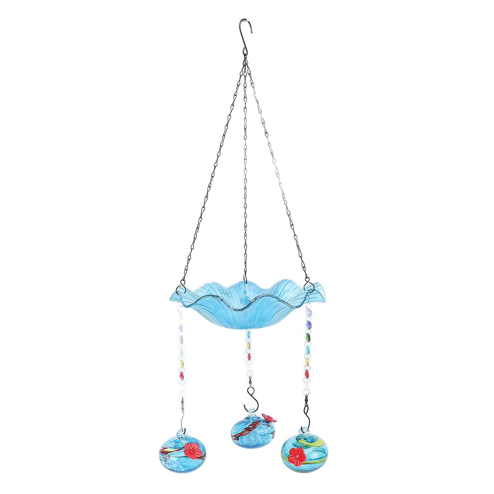 Jeffergarden Comedero para Colibríes, Fuente de Baño para Pájaros Colgante de Vidrio con Panel Solar, Pájaros Pequeños en Decoración de Jardín Al Aire Libre