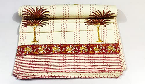 Couette Kantha faite main en pur coton imprimé bloc couverture de luxe - 4
