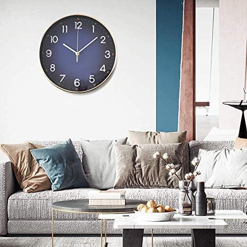 Wall Clock 12'' Modern Rosegold Wall Clock Navy Blue Wall Clock,Quality Silent Quartz Wall Clock Battery Operated,Decor for Home Living Room Bedroom Kitchen School