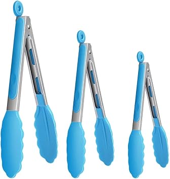 Stainless Steel Cooking Tongs,Set of 37/9/12 Inch,Blue
