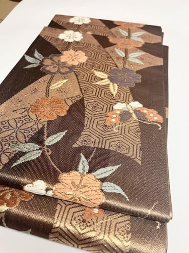 四寸帯(半巾帯) 桜と蝶柄 金糸 両面使えます 正絹 - 製品詳細