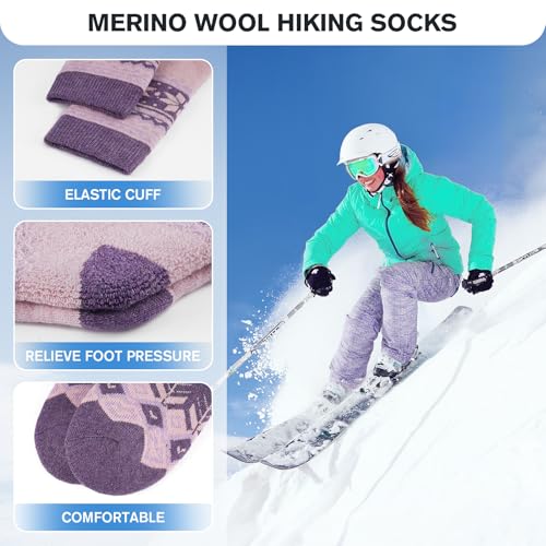 Simiya 5 Pairs Merino Wool Socks For Women Winter Thick Warm Hiking Socks Women Thermal Crew Cushion Socks thumb #3