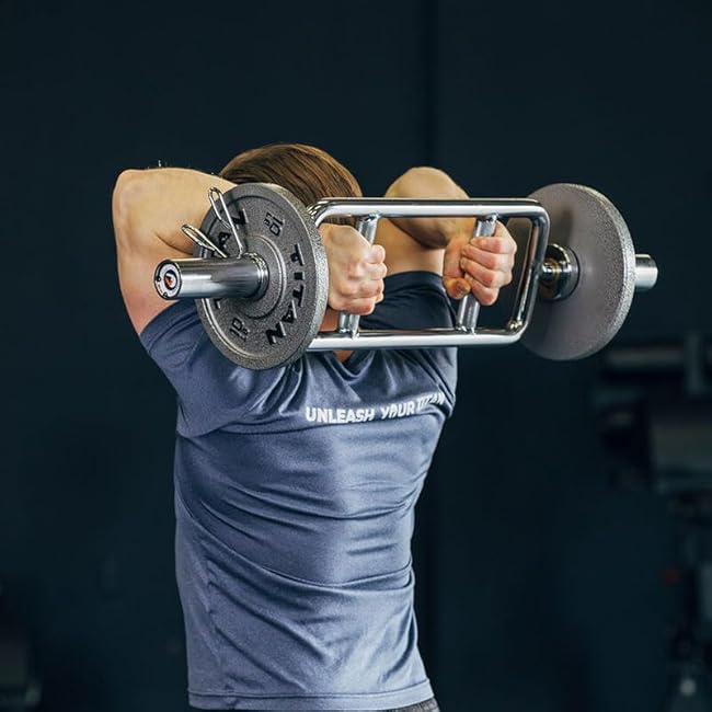 Titan Fitness 34 Olympic Triceps Bar, 200 LB Capacity, Chrome Finish, Hammer Curl Weight Barbell, Home Gym Weightlifting Exercise for Squats, Deadlifts, Shrugs