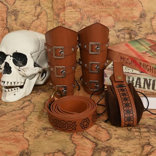 MVFEUIJ Costume d'Halloween - Sac banane médiéval - Ceinture en cuir - Accessoire de chevalier - Costume Renaissance - Cosplay, marron, Durchschnittsgröße – vue 2