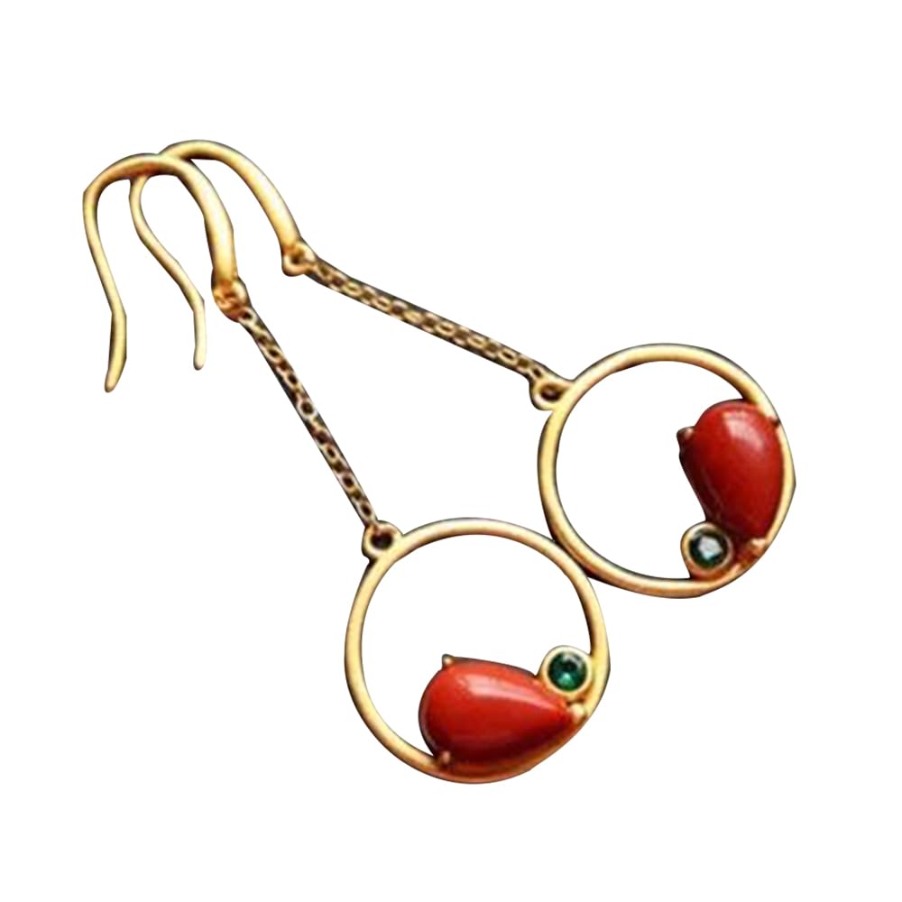Boucles d'oreilles Jade rouge naturel et argent S925 pour femme