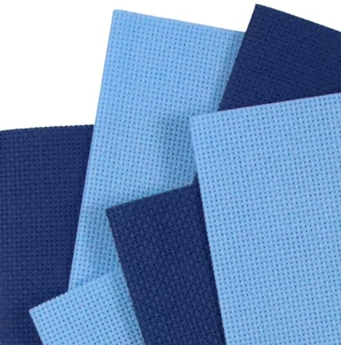 Image of KCS 4 /6 pc of 12 inch x 18 inch(30cmx45cm) 18 Count Cotton Aida Cloth Cross Stitch Fabric (6 pc, Light Blue+Jeans Blue)