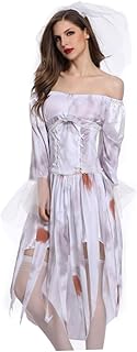 Abaodam 1Pc De Noiva Fantasma Fantasias De Halloween Roupa De Noiva Roupas De Noiva De Algodão Traje De Noiva De Halloween Roupa De Noiva Sangrenta Fantasias Femininas De