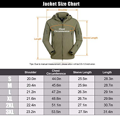 FREE SOLDIER Herren Winterjacke Military Softshell Jacken Outdoor Fleecefutter Winddichte Wasserdichte Jacke mit Kapuze Warme Taktische Jacken mit Mehreren Taschen für Jagdausflüge (Grün,2XL)