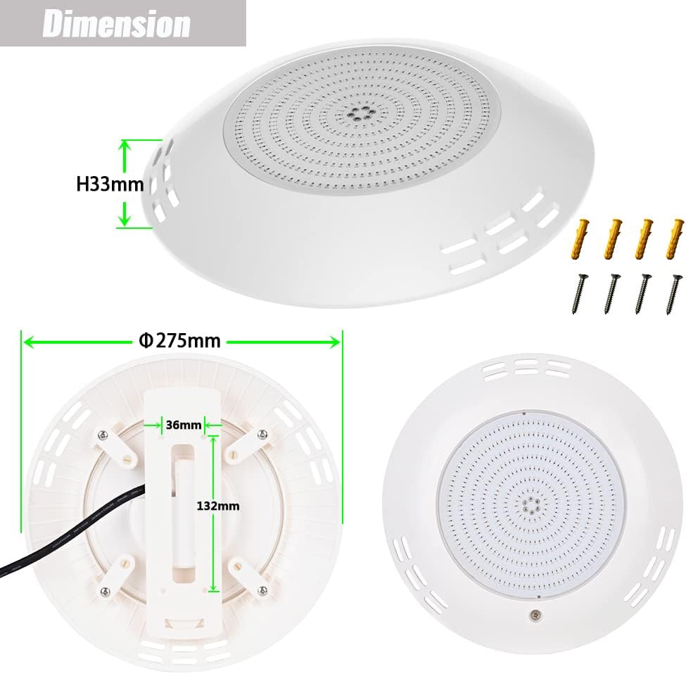 Diagram showing the dimensions of the LyLmLe LED pool light: 275mm diameter and 33mm thickness.