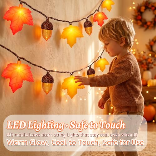 Fall Thanksgiving Decor - 8.5Ft LED Fall String Lights Plug in Orange Yellow Leaves Acorn Lights String, 10LED Acorn Leaf String Lights, Ideal Fall Thanksgiving Harvest Decorations for Home, 0.07W by SOTOPOO - Used condition - Image 5