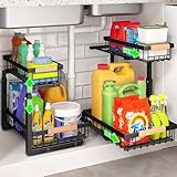 Under Sink Organiser, 2 Tier Kitchen Storage, Closet Organizers and Storage with Metal Slide Rail, Adjustable Height, For Kitchen Bathroom Pantry Cabinet Closet Coffee Bar Organizer