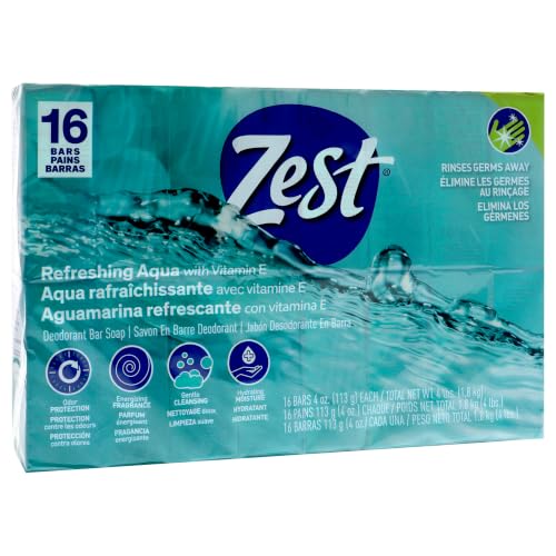 Image of Zest Bar Soap - Enriched with Vitamin E - Moisturizing Body Soap - Gentle Soap - Paraben-Free Soap Bar - Suitable for All Skin Types - Aqua - 16 Pc