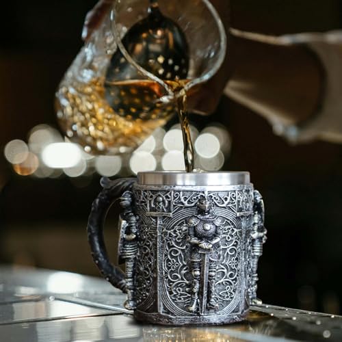 Taza de acero inoxidable y resina estilo vikingo medieval miniatura 3