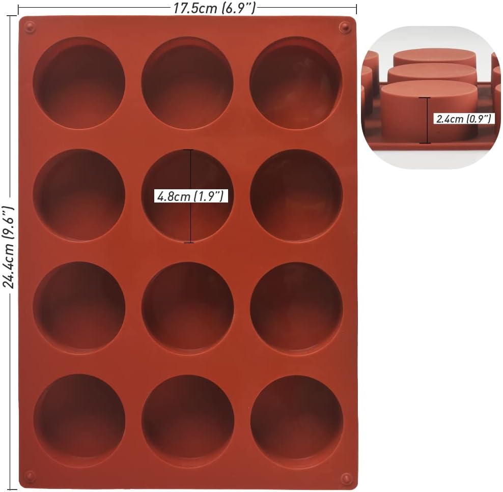 Newk Cylinder Silicone Mold, 4 Packs 12-Cavity Round Cylinder Mold for Cake Pops, Soap Mold, Chocolate Cookie mold, Bath Bomb, Cheesecake, Chocolate Cover Mold