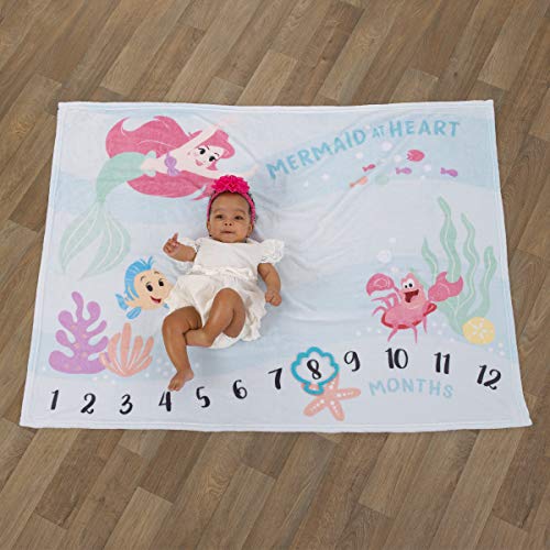 Disney The Little Mermaid Ariel, Aqua, Pink & Green, Super Soft Milestone Baby Blanket, Aqua, Pink, Green, Yellow #TOP1