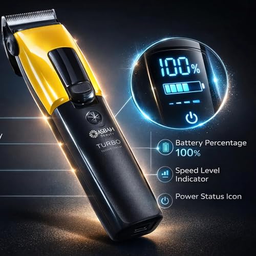 Image of ASBAH Professional Turbo Hair Clipper- High-Efficiency Precision Blades, 8 Guide Combs, Adjustable Taper Lever, Cordless Grooming Tool - 1 Year Warranty with Lifetime Repairs & Services