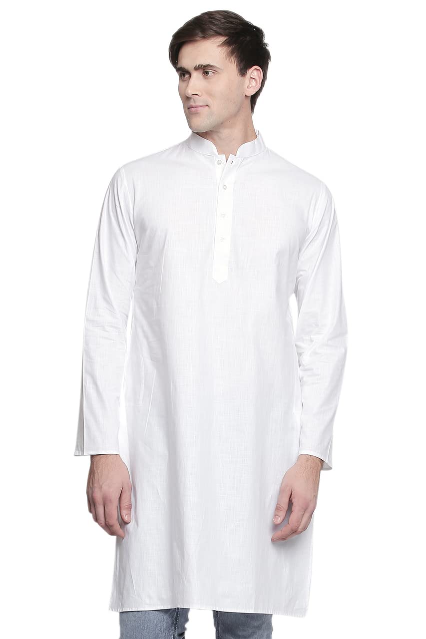 In-Sattva Men's Indian Classic Banded Collar Pure Cotton Long Kurta Tunic
