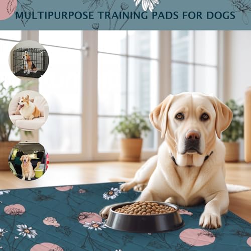 Image of IEUUMLER Washable Pee Pads for Dogs, 2 Pack Non-Slip & Waterproof Pack Whelping Pad, Reusable Washable Puppy Potty Training Pad with Fast Absorbent for Playpen EU007 (Navy Blue Daisy, 36 inchX41 inch-2pcs)