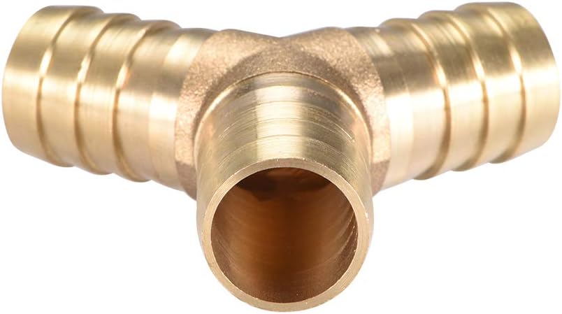 uxcell 16mm or 5/8" ID Brass Barb Splicer Fitting,Y-Shaped 3 Ways,Barb Hose Fitting Air Gas Water Fuel,Barbed Tee Connector,2pcs