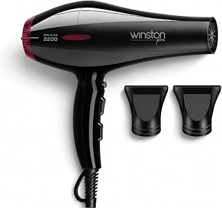 Winston Pro Flow 2200 Watt Professional Hair Dryer with 3 Heat, 2 Speed Settings & 1 Cool Shot Interchangeable Nozzles for Smooth Salon Styling for Men & Women, All Hair Types