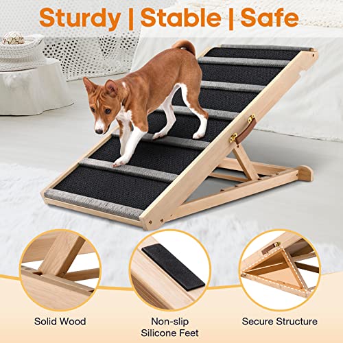 Dog Ramp for Bed - Extra Wide - Excellent Traction, Pet Ramp for Small Large Dogs to Get on Couch Car, Non-Slip Rubber Surface, 17’’W, Hold up to 200lb, Adjustable, Foldable (200LBS) - Image 5