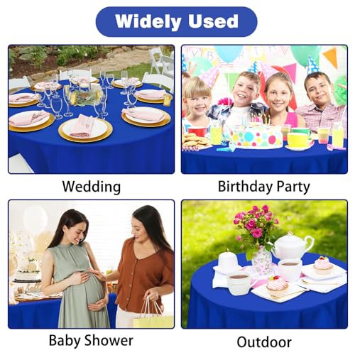 Image of Kopokita 2 Pack Royal Blue Round Disposable Plastic Tablecloths 84 inch