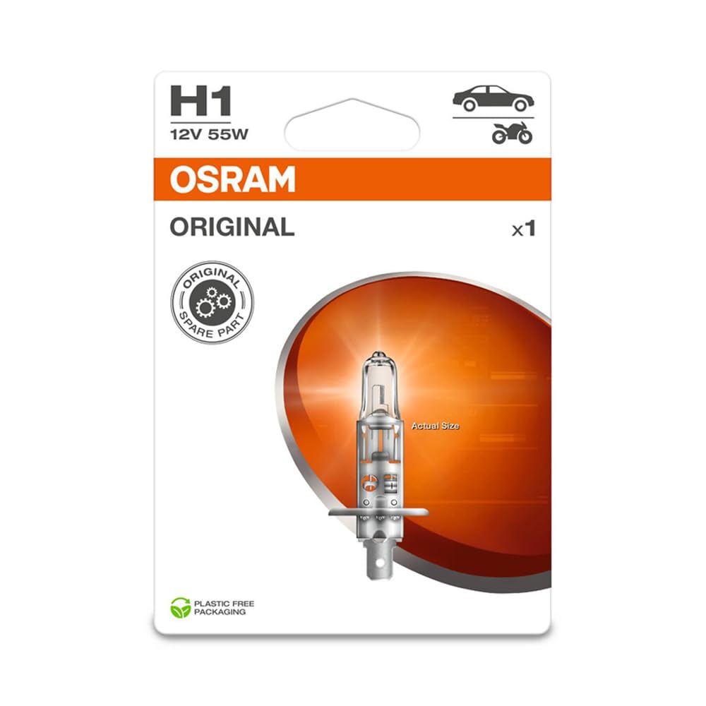 OSRAM ORIGINAL LINE 12V, H1, halogen headlight lamp, Single Blister (1 lamp)