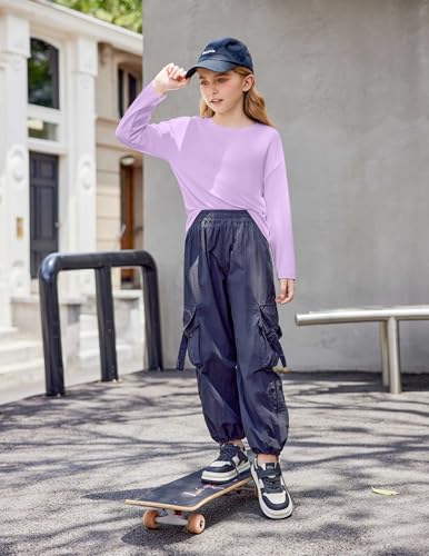 Arshiner Girls Long Sleeve Shirts Drop Shoulder Casual Loose Fit Crewneck Blouse Tee Tops4