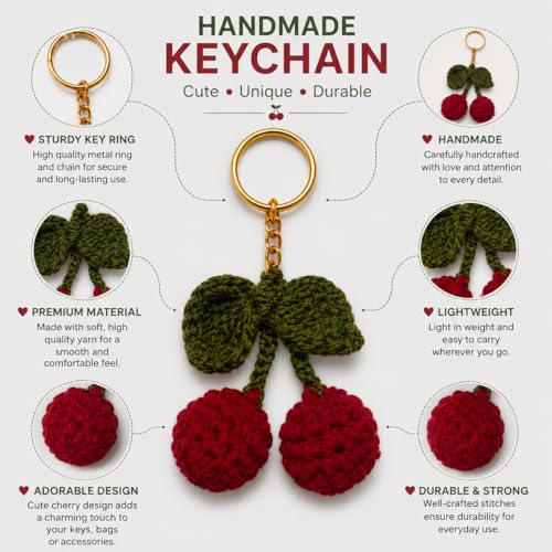 Image of Handmade Crochet Keychain for Women & Girls, Cute Yarn Key Ring, Bag Charm, Car Key Holder & Gift, Aesthetic Handmade Floral Accessory